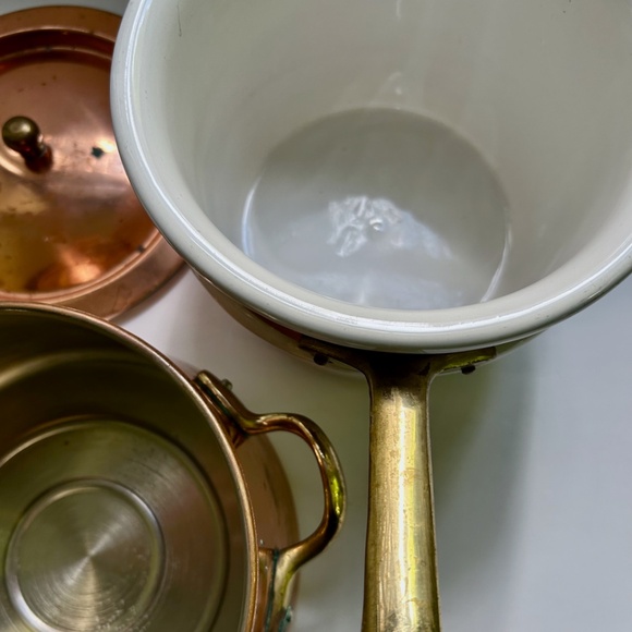 Vintage Double Brass Handled Copper & Ceramic Bain-Marie - Picture 6 of 16